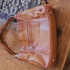 Pebbled Rust Brown Leather Satchel purse HESHE brand zippered